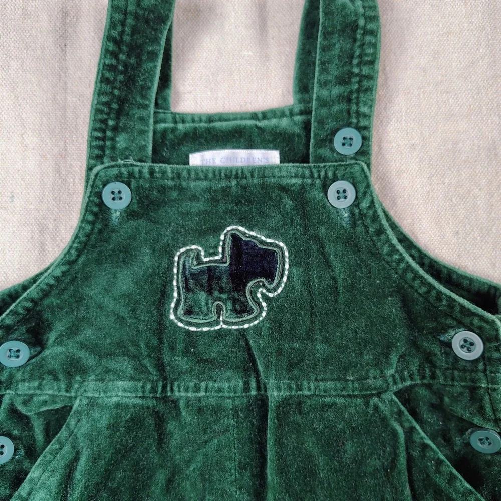 The Childrens Place Green Corduroy Scottie Dog Overalls 3-6 Months Holiday Bibs